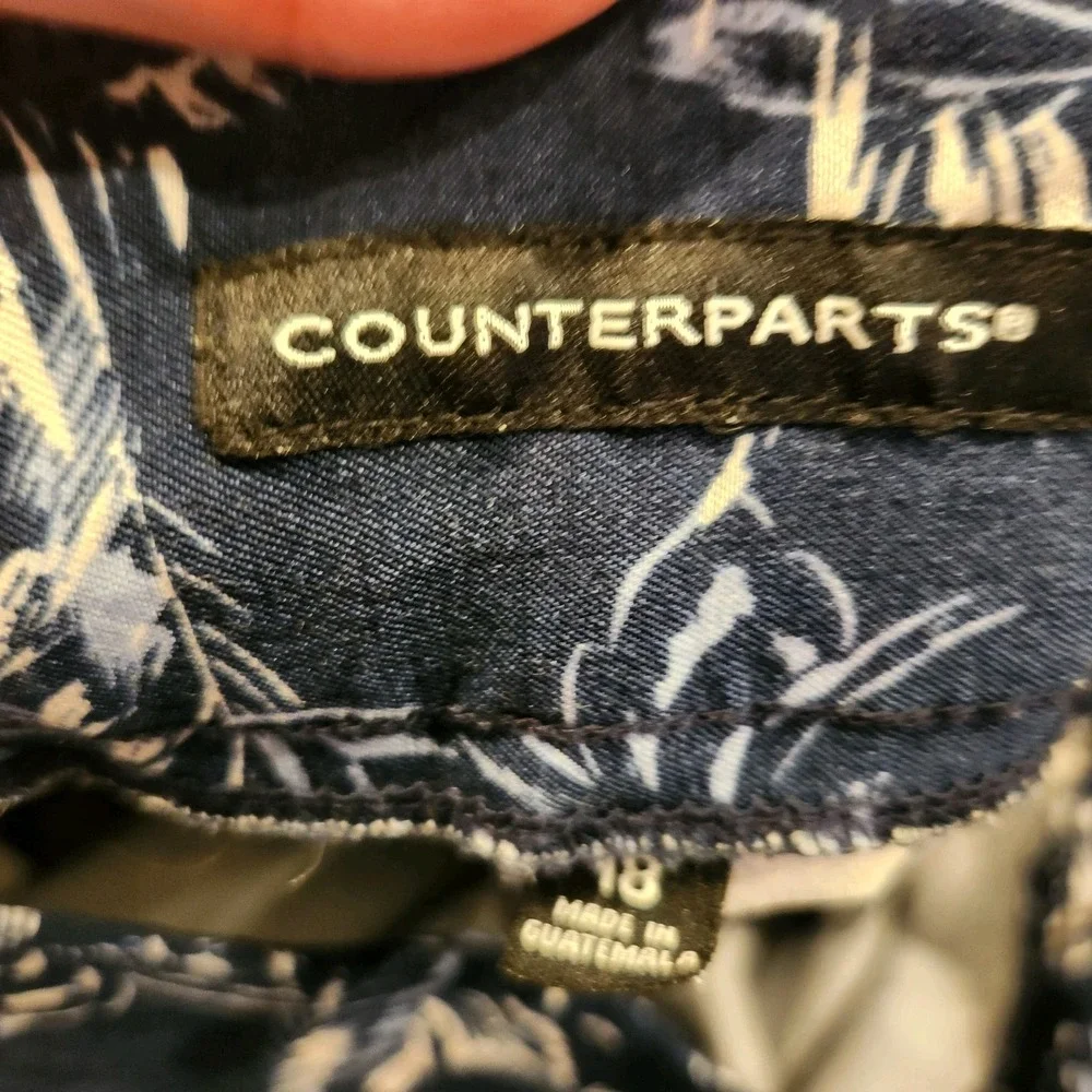 Counterparts Pants Women Size 18 Blue Floral Elastic Waist Pull On Stretch - Picture 2 of 9